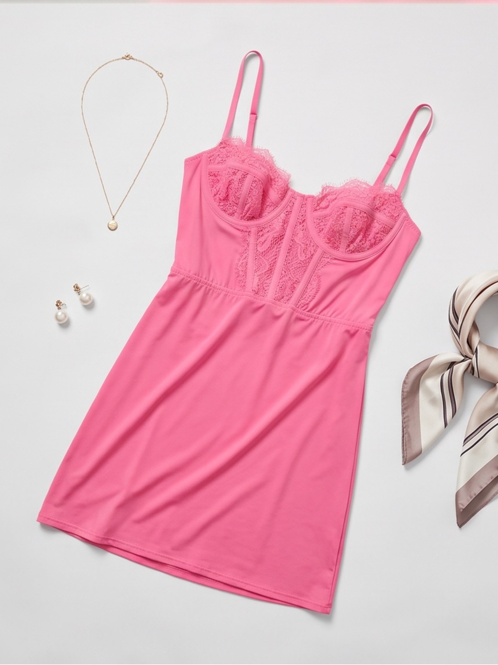 Urban Outfitters Hot Pink Lace Bustier Mini Dress